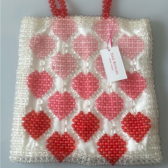 NWT Isaac Mizrahi beaded heart valentines purse tote bag - Picture 1 of 4
